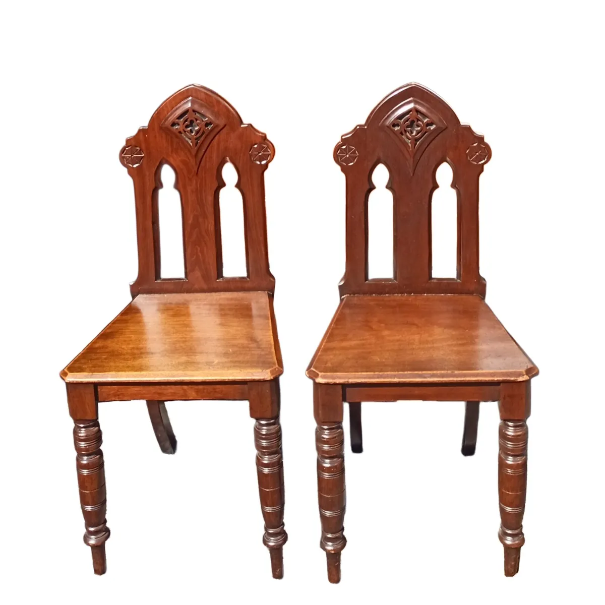 📍 CLEARANCE: PAIR of 19thC. Gothic Hall Chairs - Image 3
