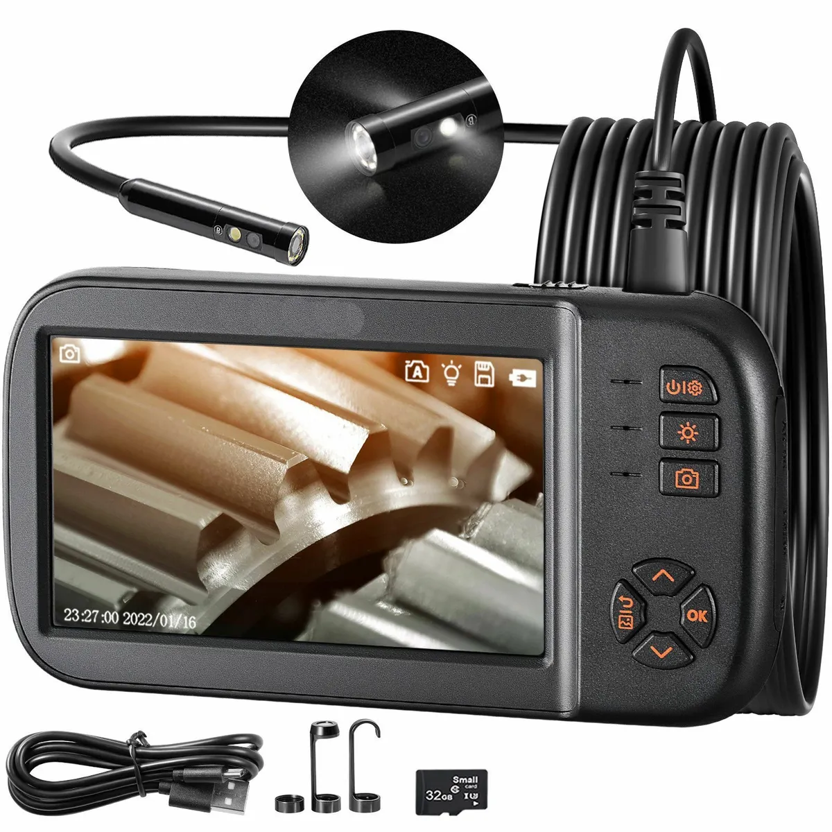 Triple Lens Endoscope Camera, with IPS Screen 4.5" - Image 1