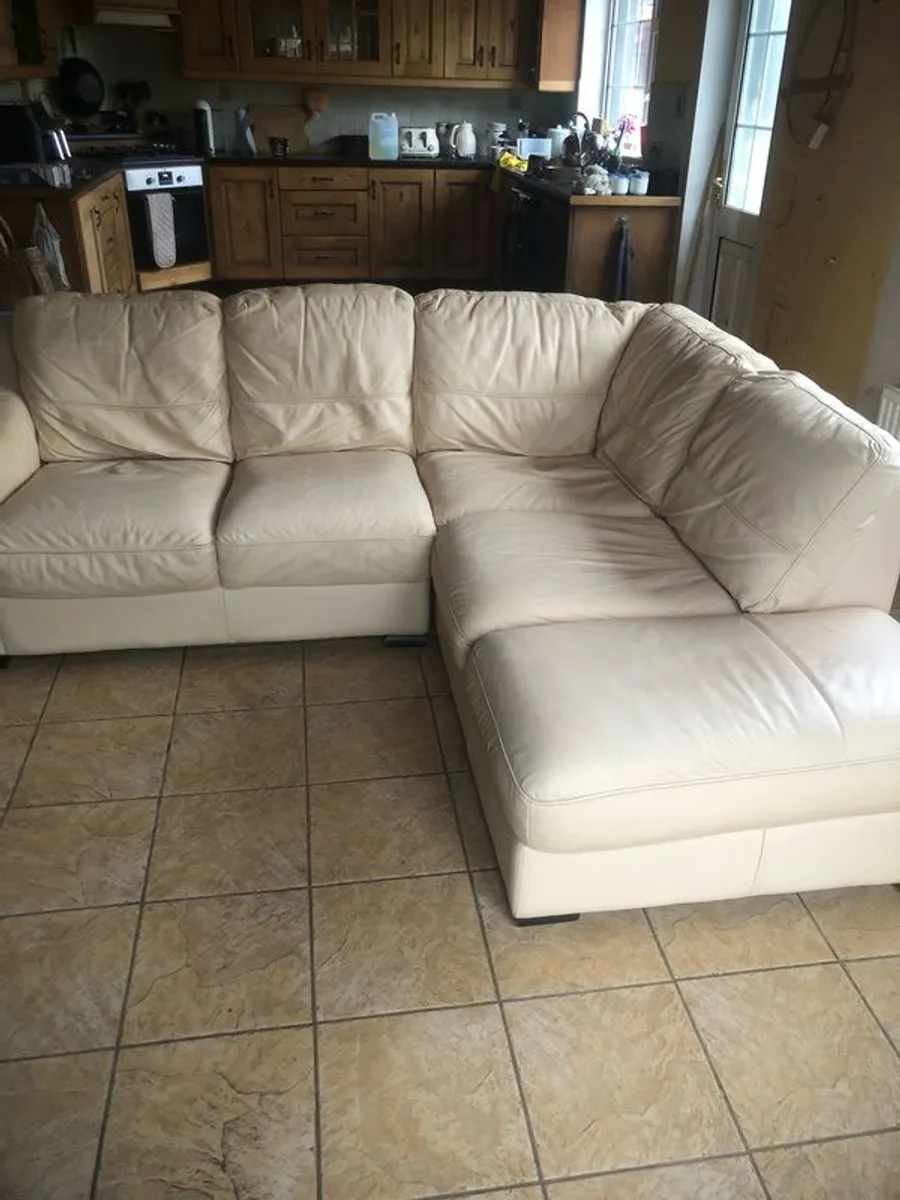 Leather Corner Designer Sofa Cream Soft - Image 1