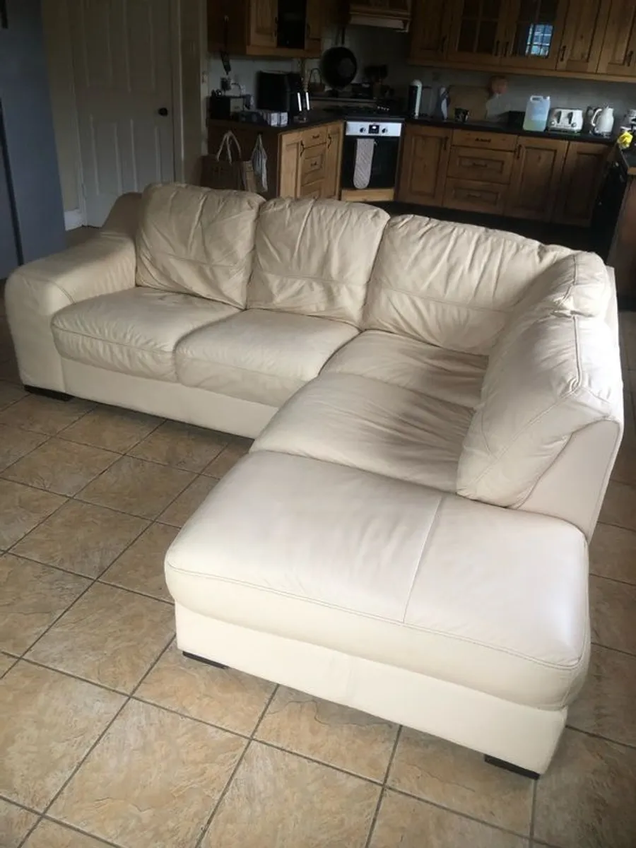 Leather Corner Designer Sofa Cream Soft - Image 2