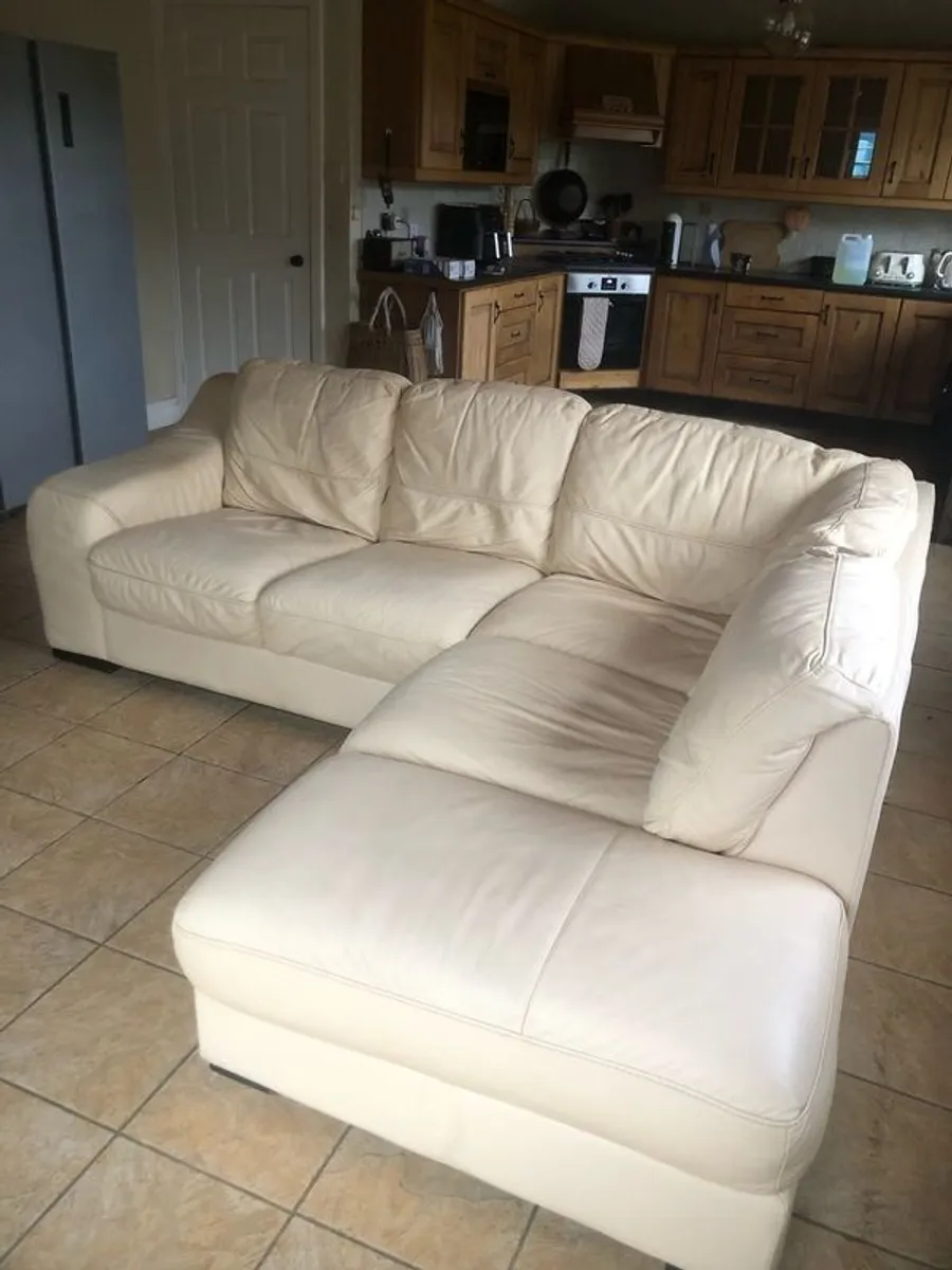 Leather Corner Designer Sofa Cream Soft - Image 3