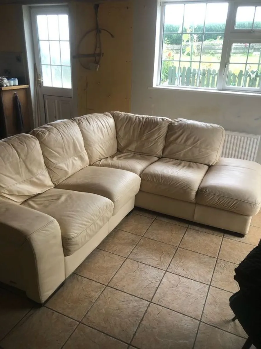 Leather Corner Designer Sofa Cream Soft - Image 4