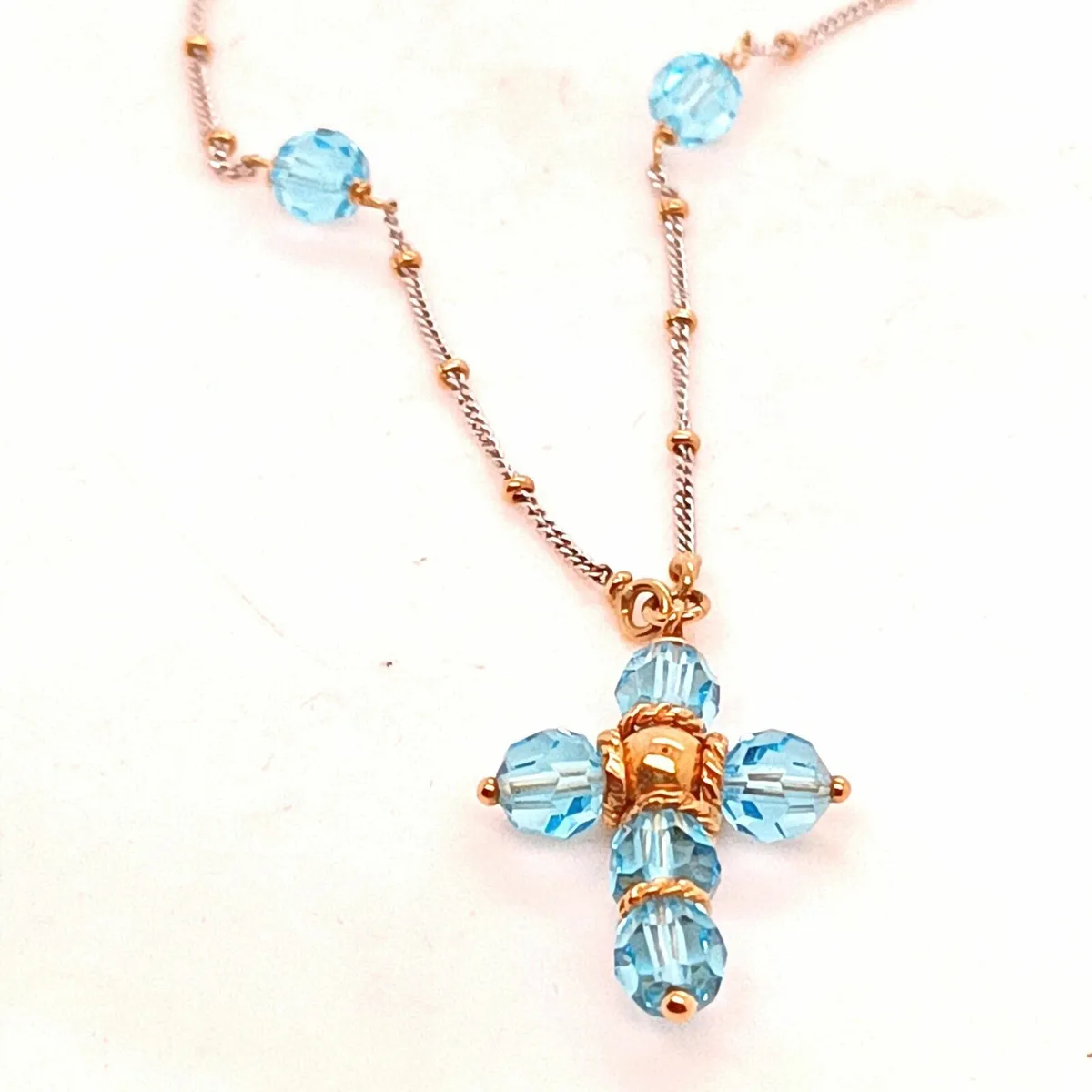 18k Yellow & White Gold Rosary with Blue Cristals - Image 4