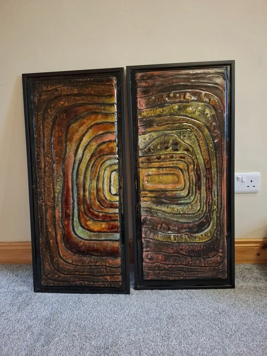 Wall Art 70s Abstract Painted Glass Panels - Image 1