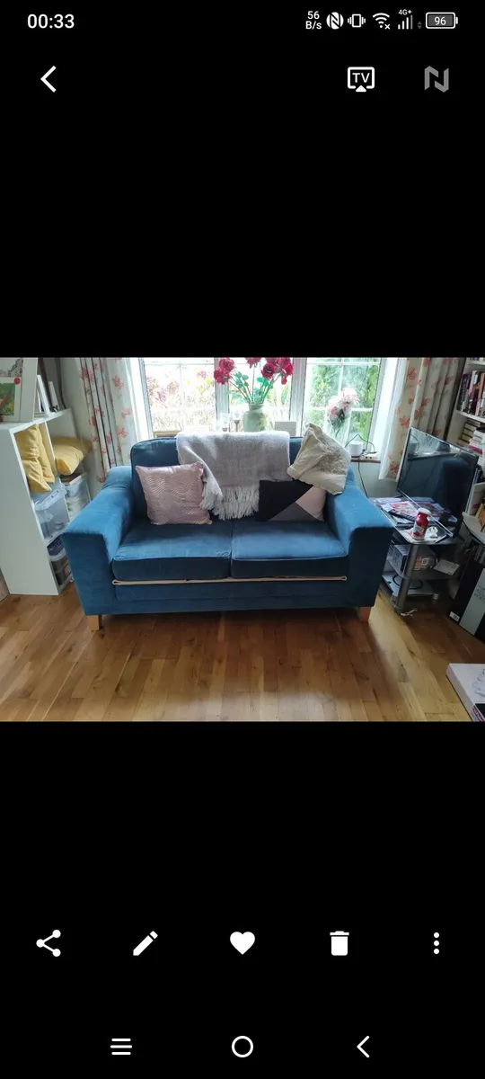 Sofa , blue velvet, 2 seater - Image 1