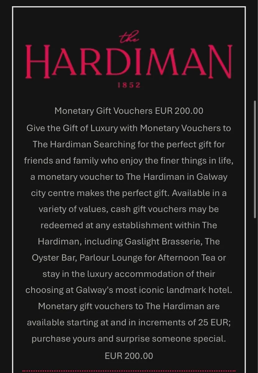 Hardiman Hotel gift voucher