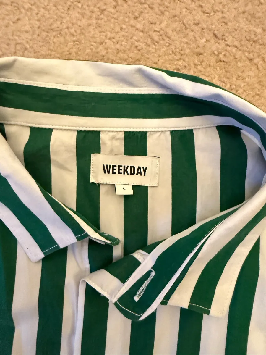 Short Sleeve Green and White stripe men’s shirt - Image 2
