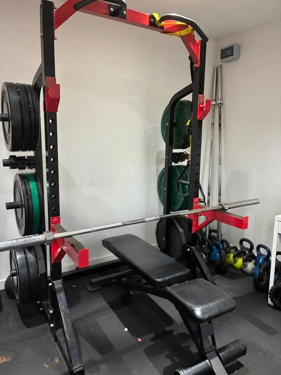 Squat Rack with Plates, & Bench - Image 1
