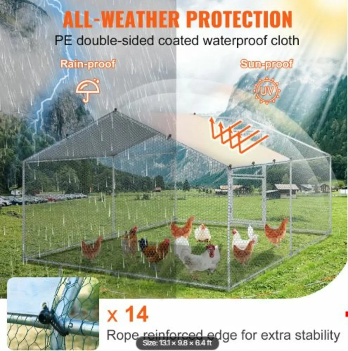 Metal Chicken Coop, 13.1x 9.8x6.6 ft Large Chicken - Image 3