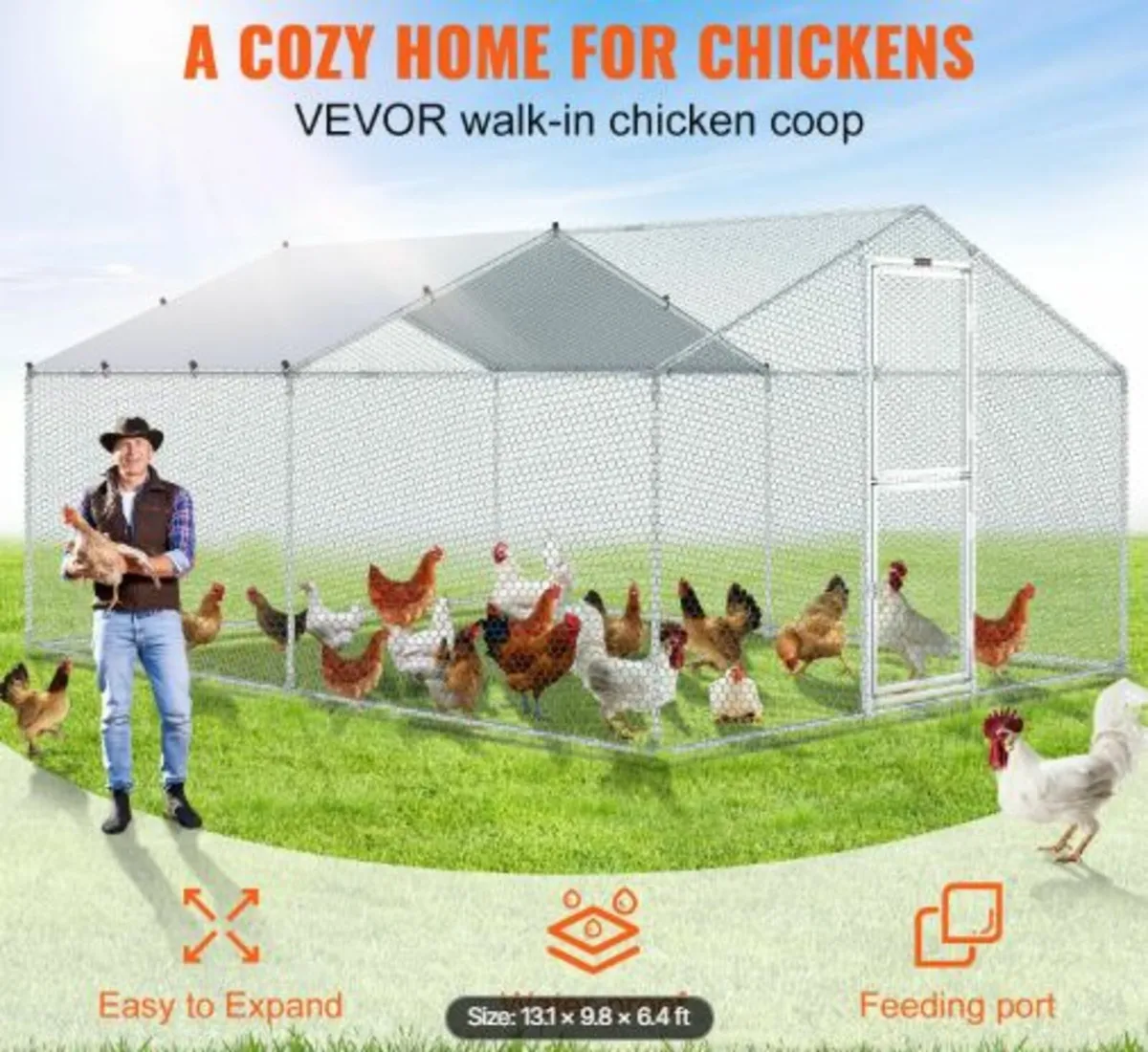 Metal Chicken Coop, 13.1x 9.8x6.6 ft Large Chicken - Image 2