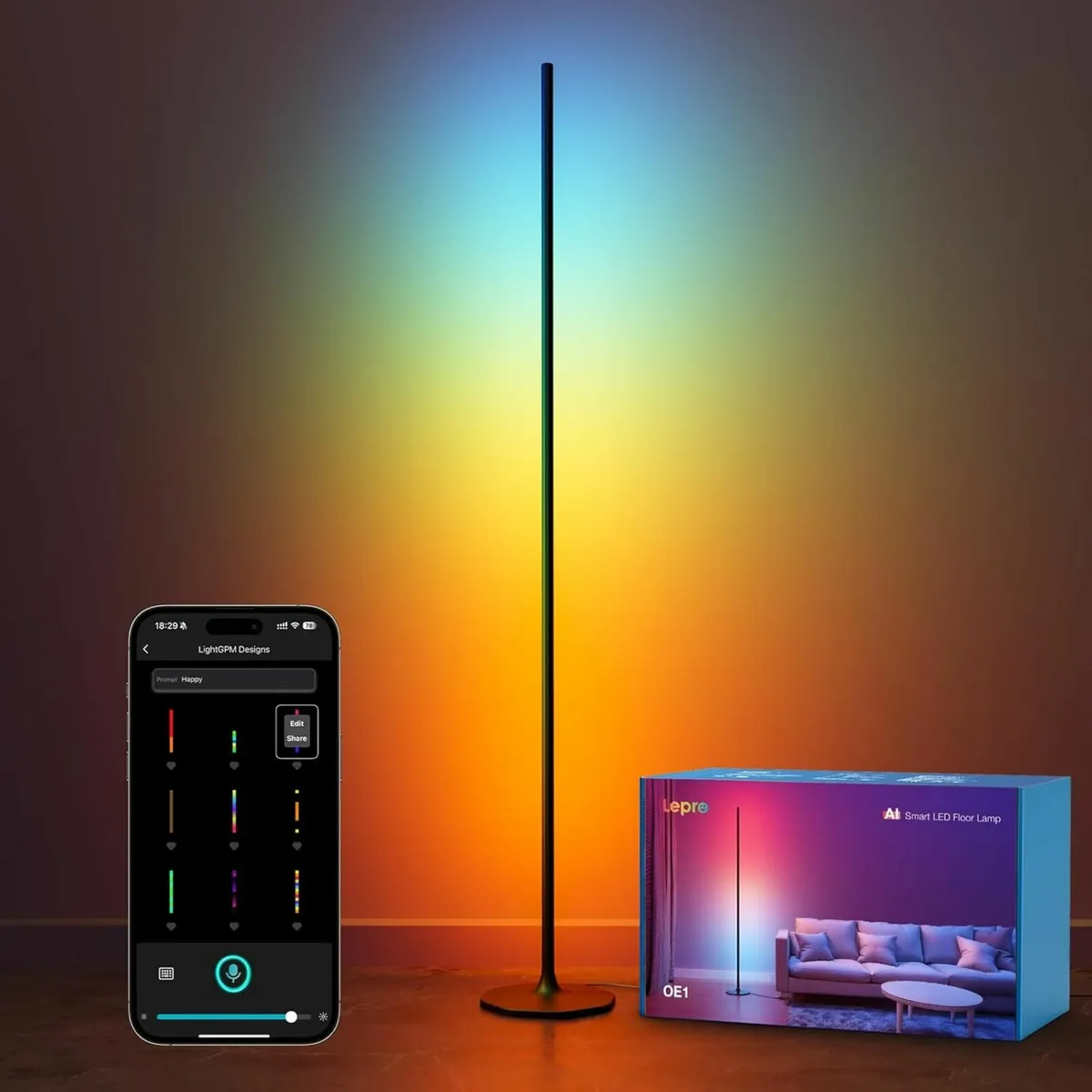 Floor Lamp, Music Sync Smart Standing Warm White - Image 1