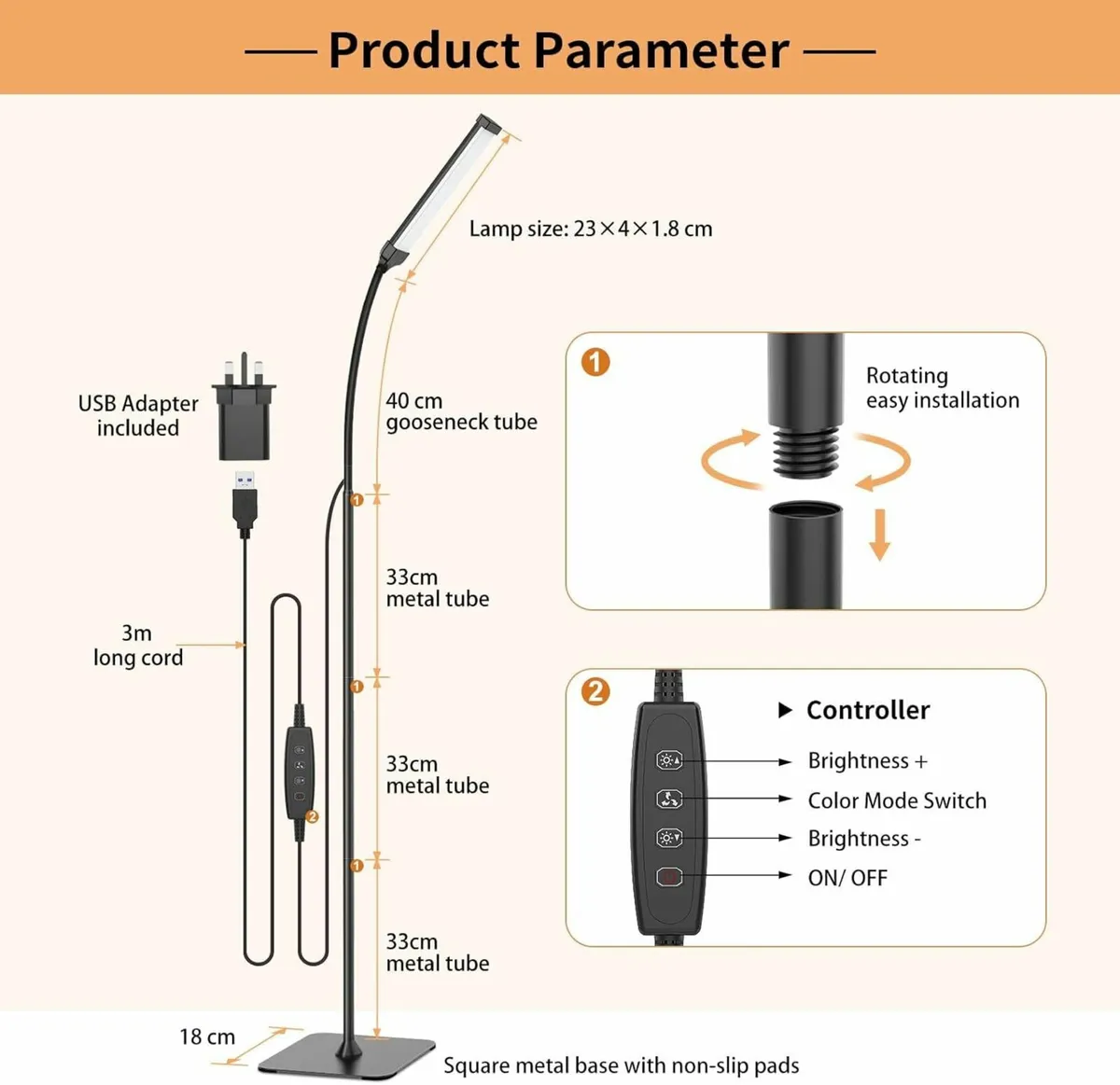 Floor Lamp, 120 LED 10 W, Standing Lamp 3 Colours - Image 3