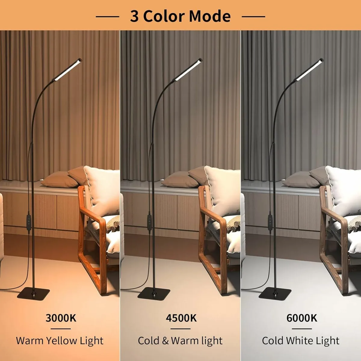 Floor Lamp, 120 LED 10 W, Standing Lamp 3 Colours - Image 1