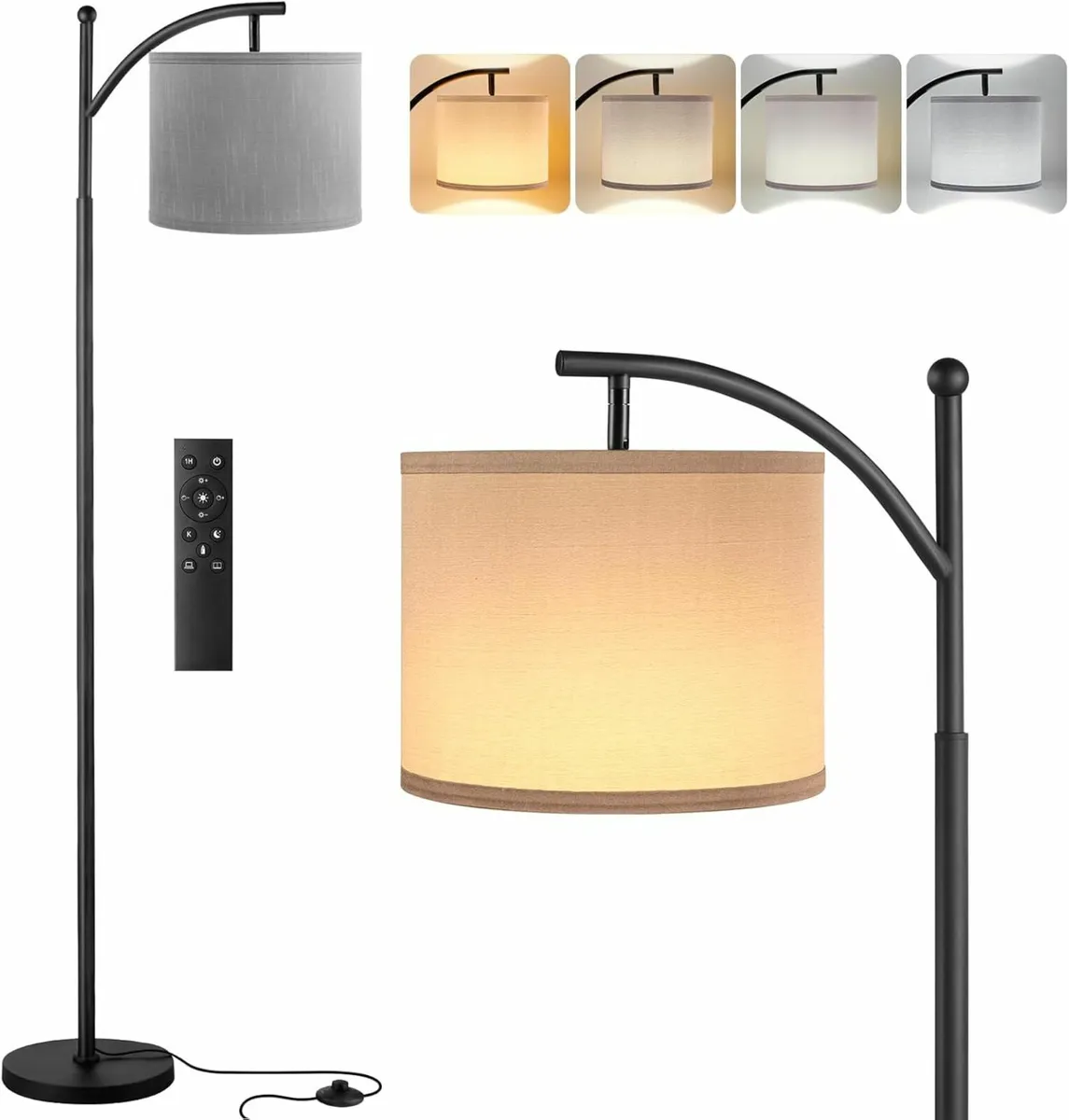 Floor Lamp, 60" Modern Arc Grey Remote Control - Image 2