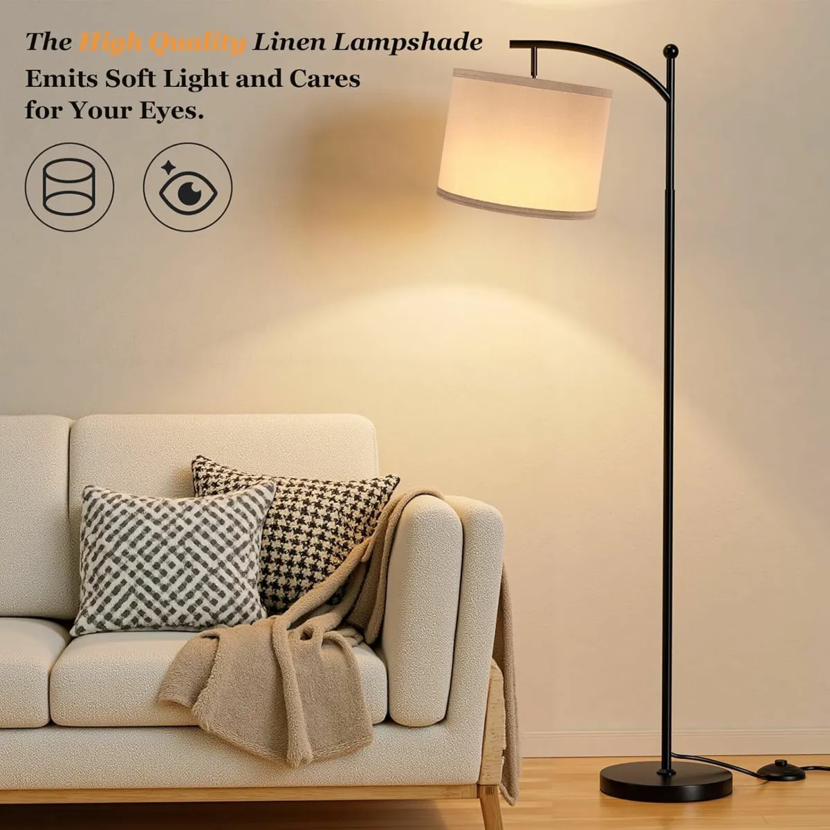 Floor Lamp, 60" Modern Arc Grey Remote Control - Image 1