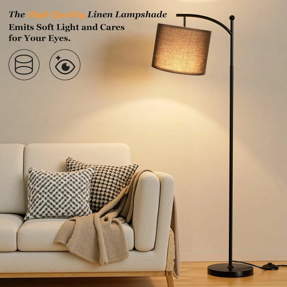 Black Floor Lamps, 60" Modern Arc Living Room - Image 1