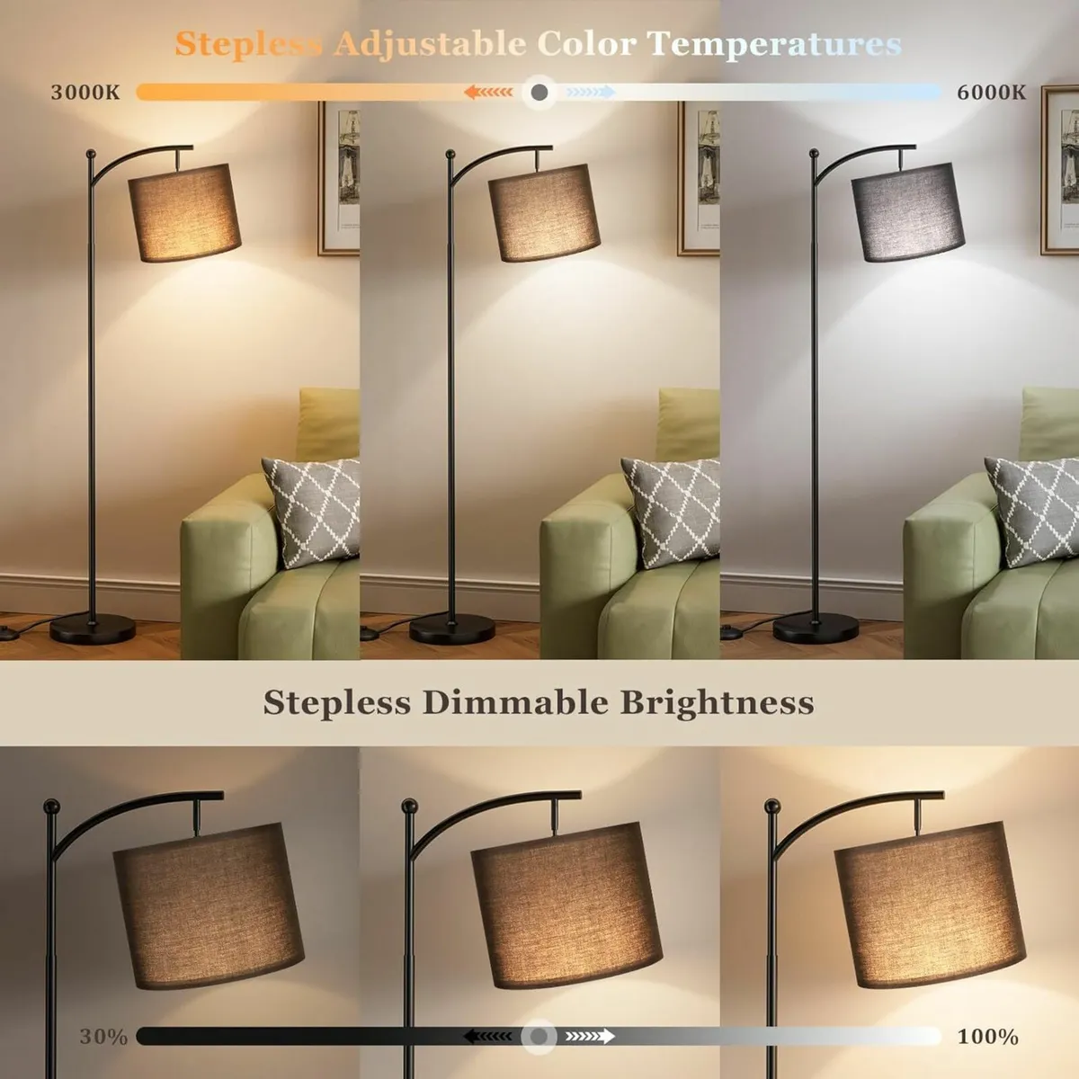 Black Floor Lamps, 60" Modern Arc Living Room - Image 3