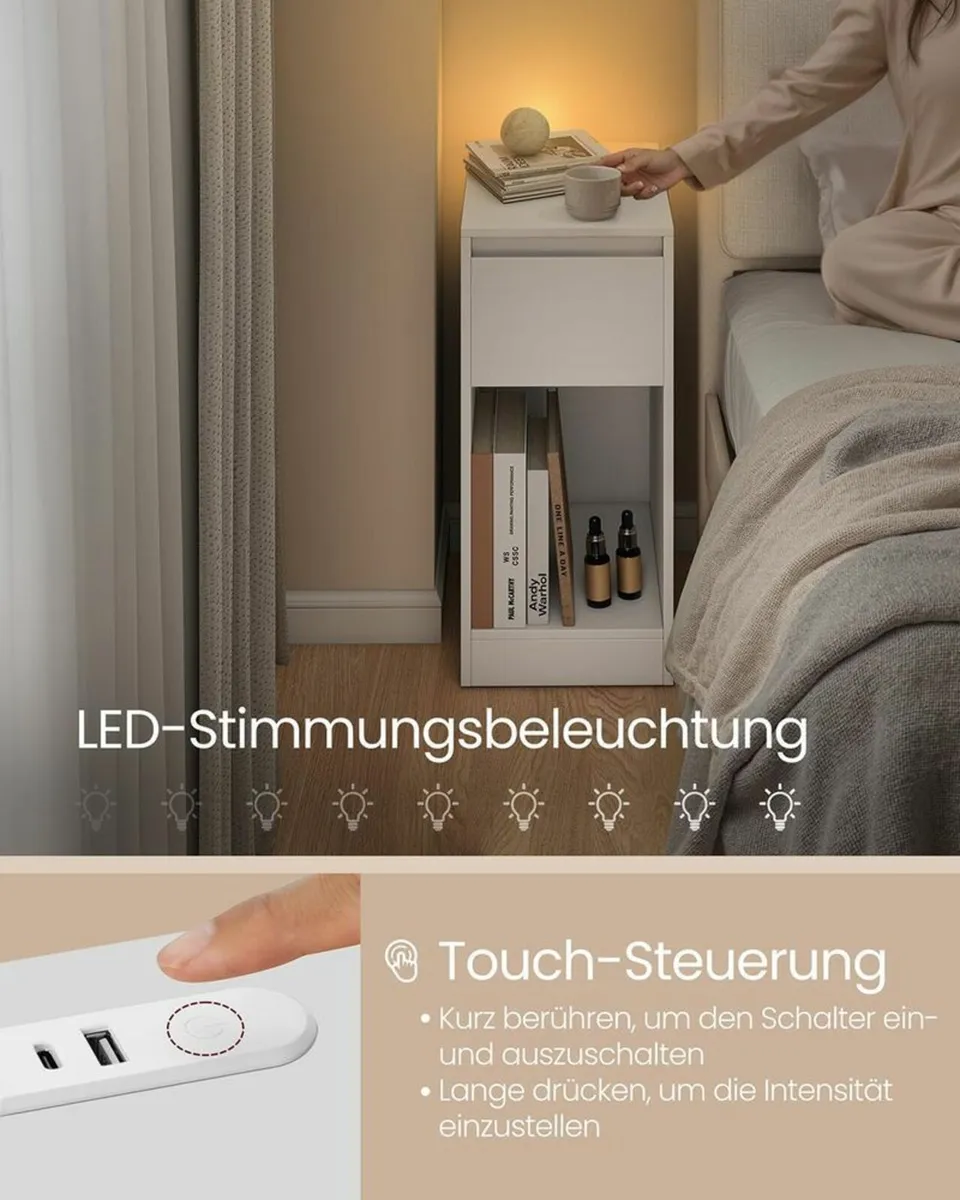 Set of 2 LED Bedside Tables with USB Charging Port - Image 3