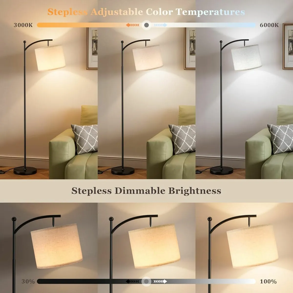 Floor Lamp, 60" Modern Arc Standing Lamps Office - Image 2