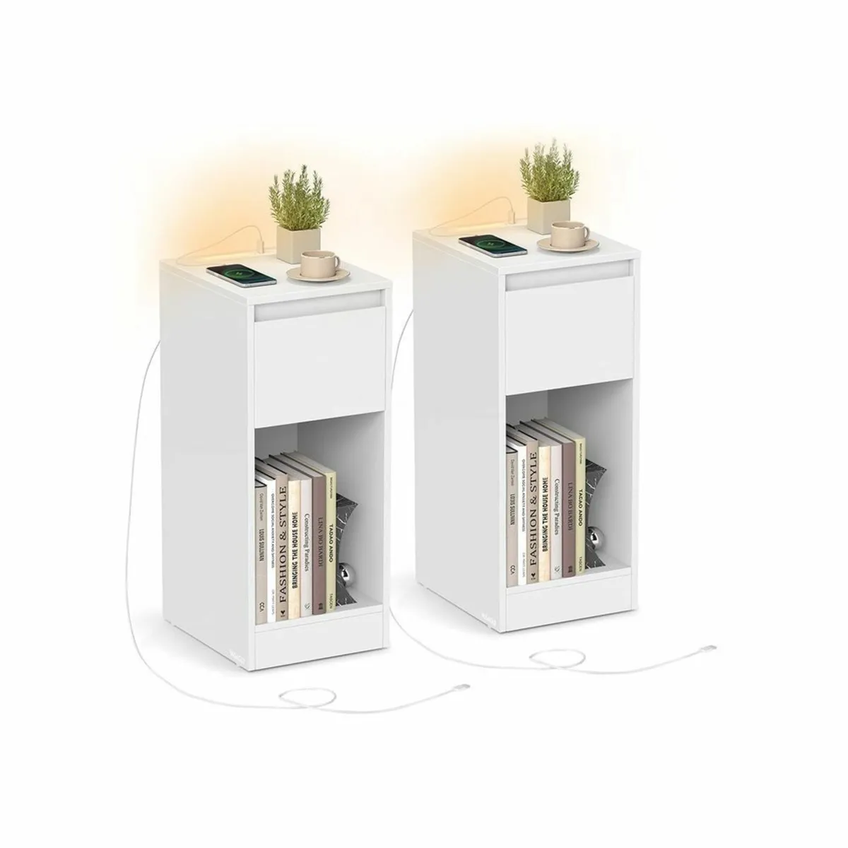 Set of 2 LED Bedside Tables with USB Charging Port - Image 1