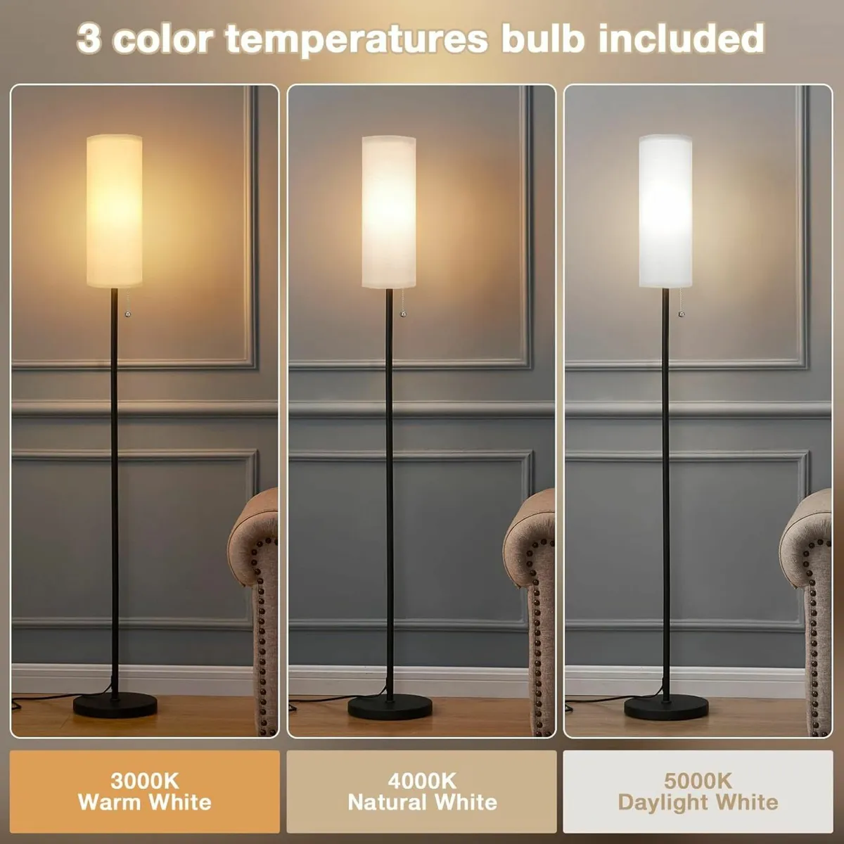 Grey Floor Lamp Living Room Bedrooms with 3 Color - Image 1