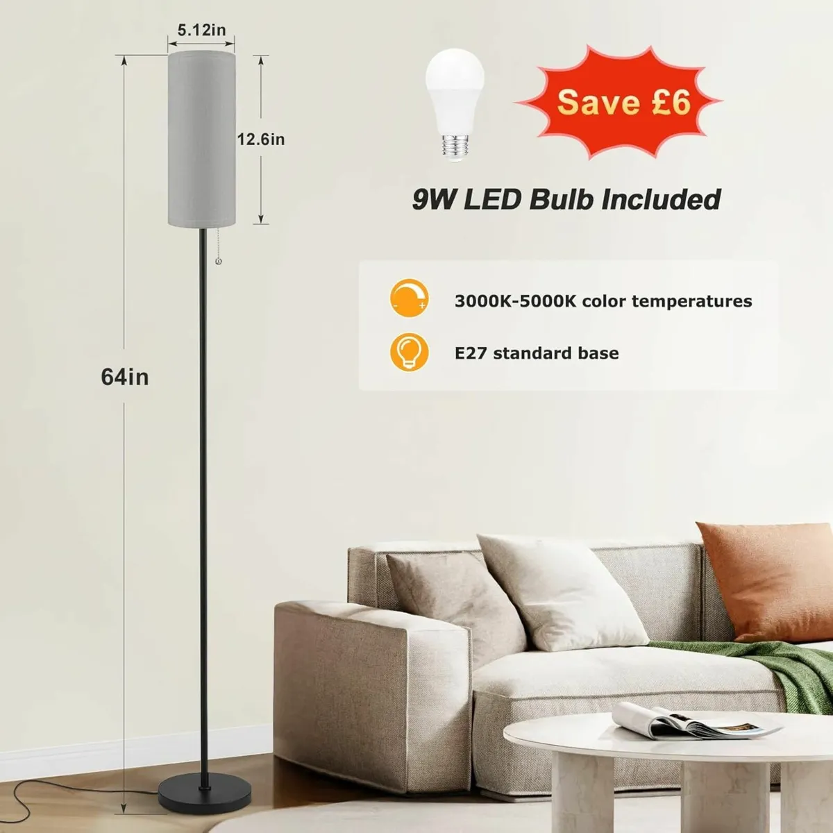 Grey Floor Lamp Living Room Bedrooms with 3 Color - Image 4