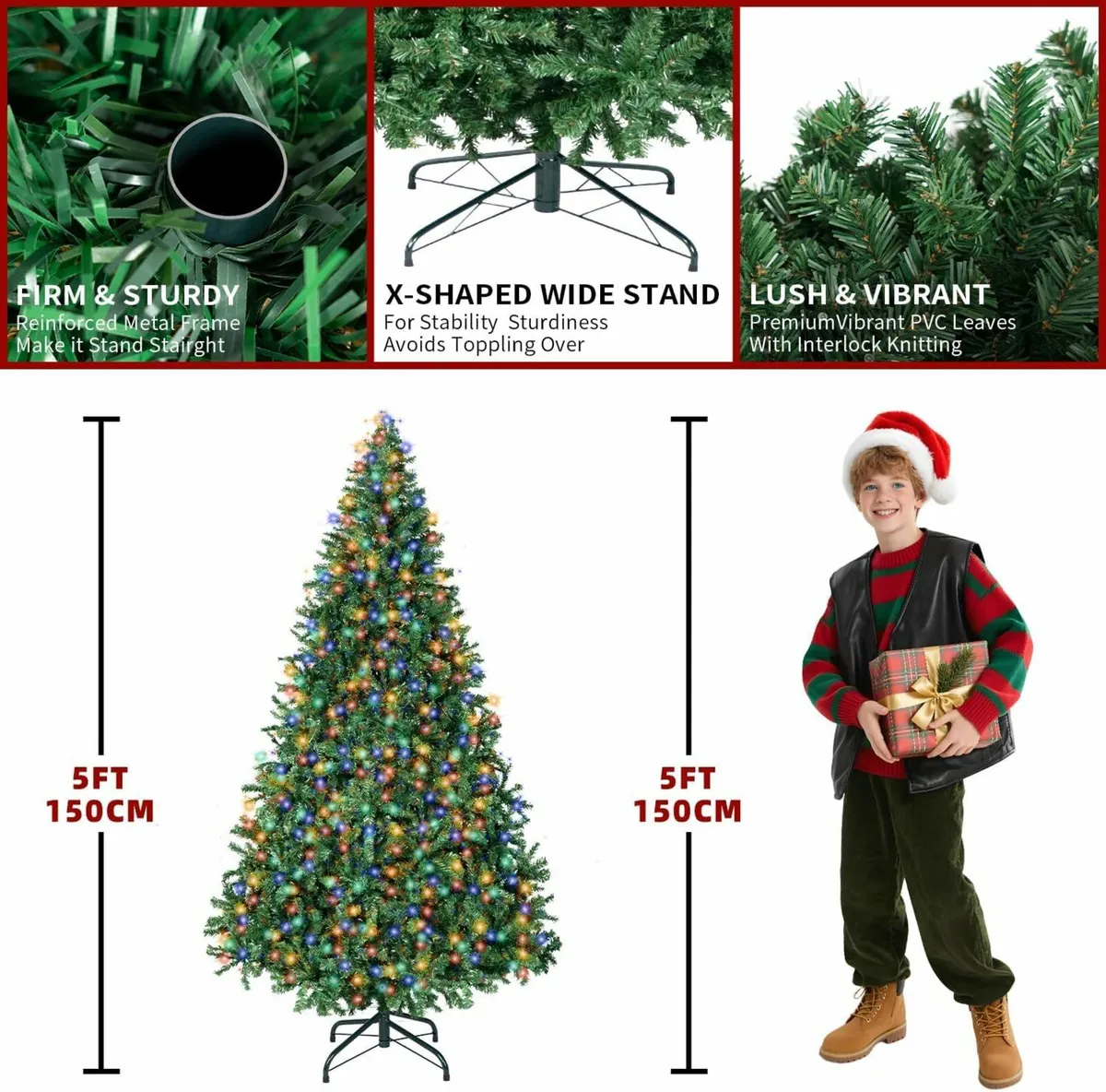 Artificial Christmas Tree 150 LED, Foldable 150cm - Image 4