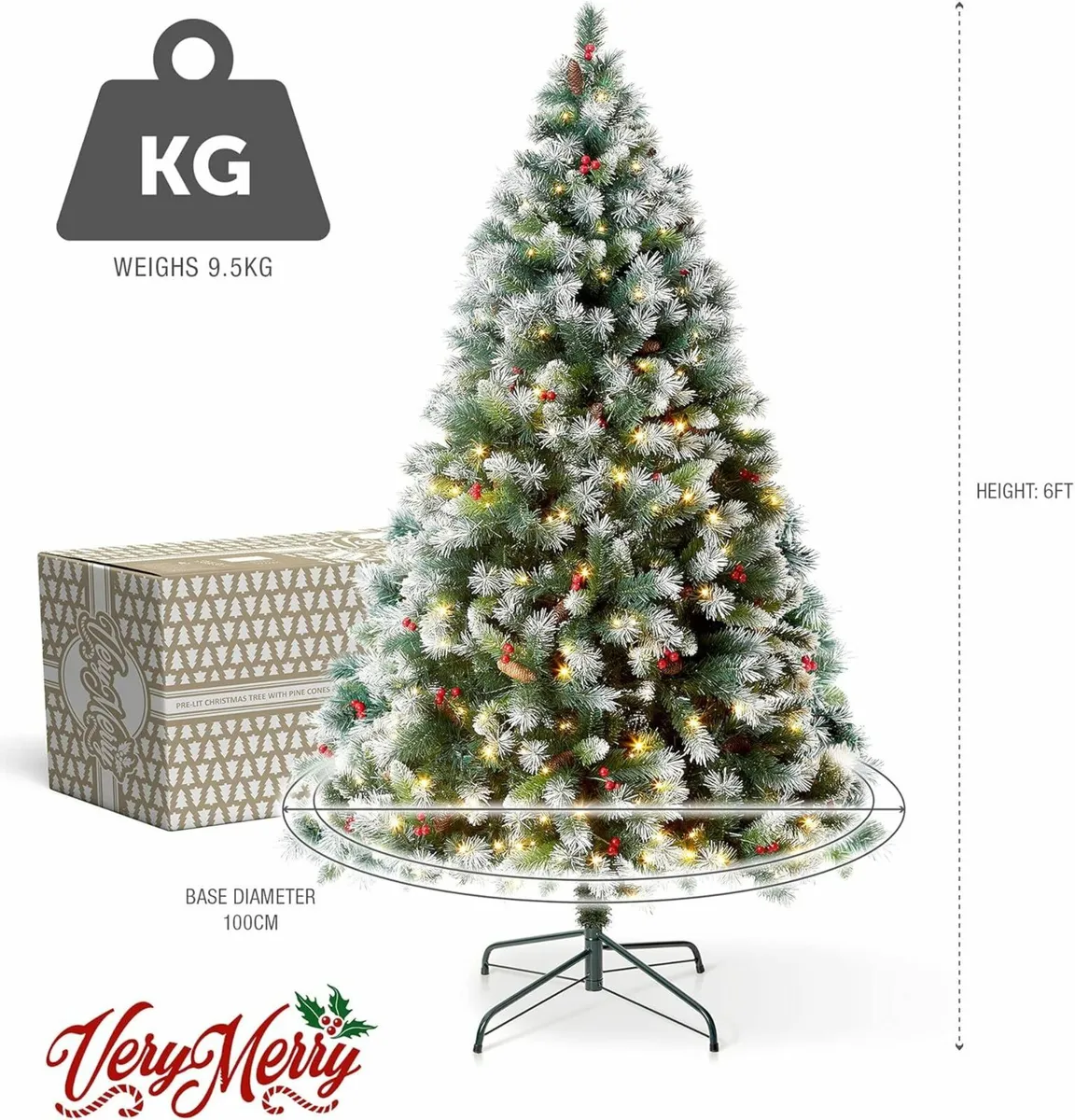 1.83m 6FT Pre-Lit Christmas Tree 300 LED Lights - Image 3