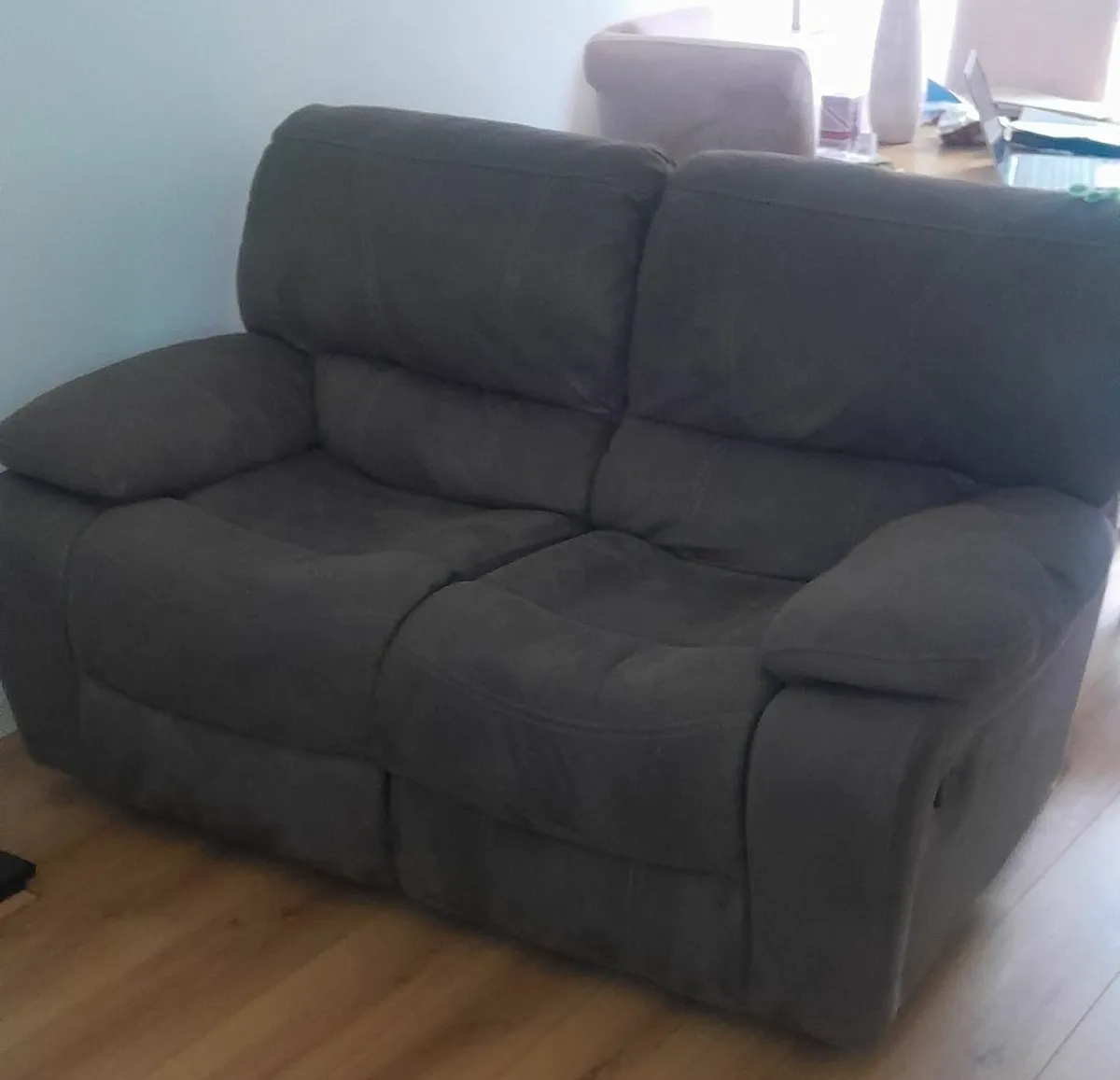 2 grey recliner sofas like new - Image 2
