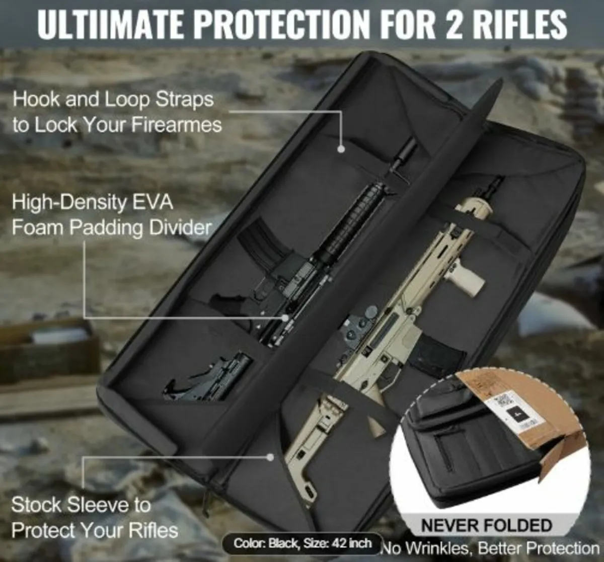 Rifle Bag, 42 inch Tactical Double Long Gun Bag, - Image 2