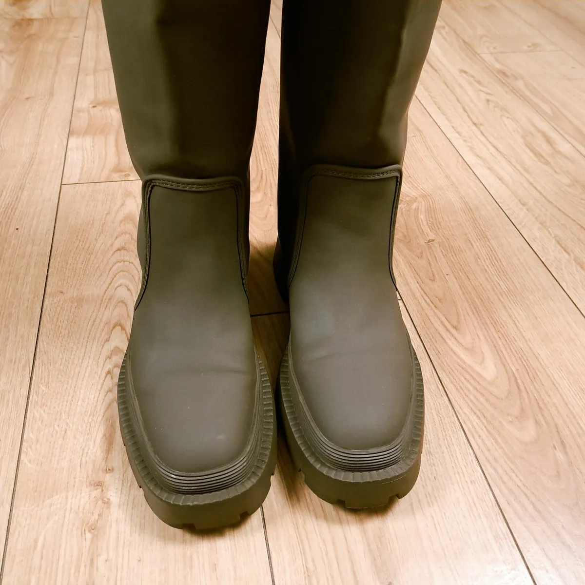 Zara Khaki Green Rubber Knee High Boots 6UK/39EU - Image 4