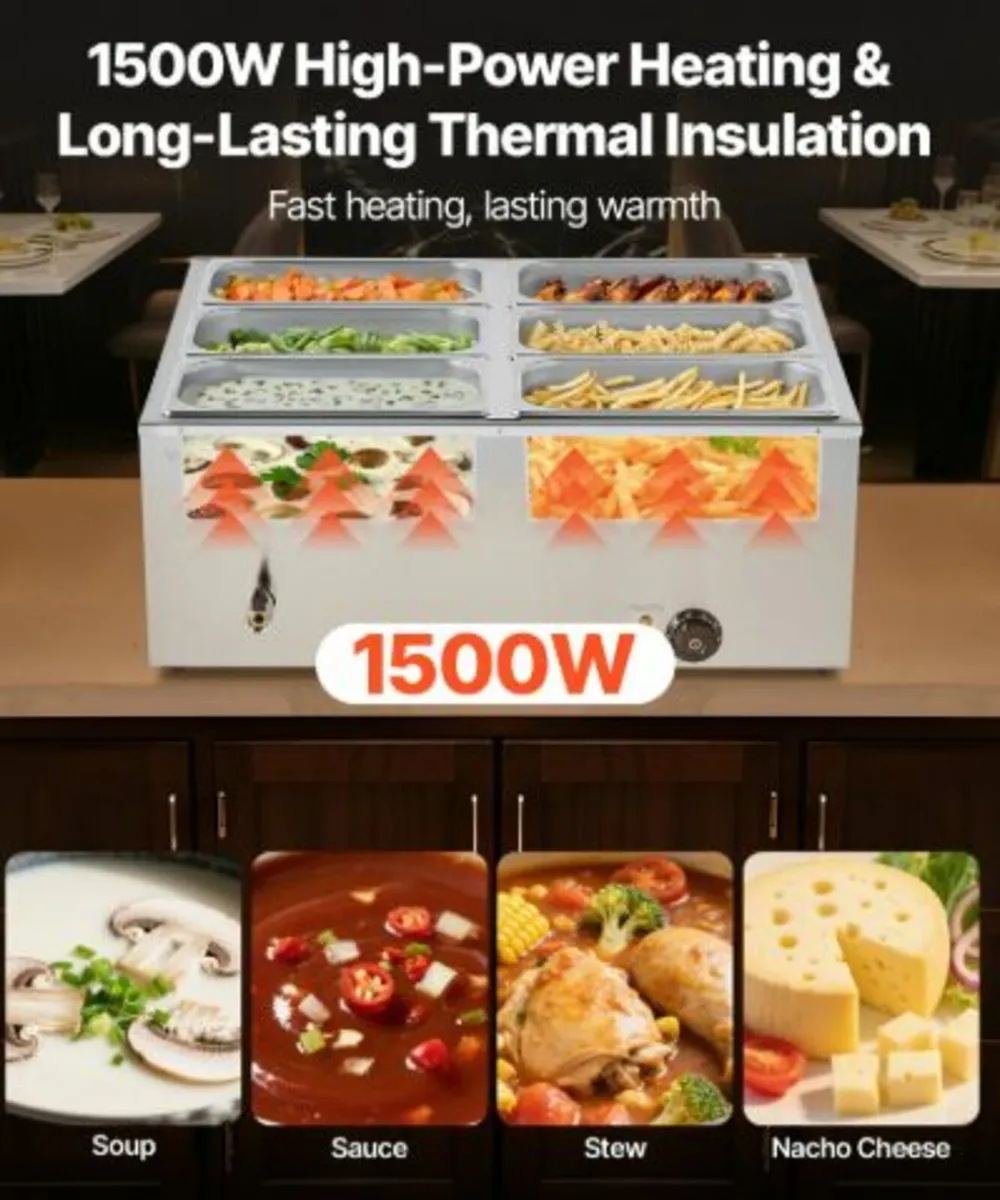 Commercial Food Warmer, 1500W Electric Stainless - Image 2