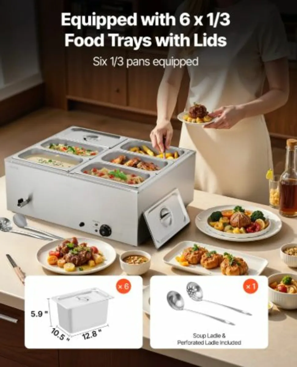 Commercial Food Warmer, 1500W Electric Stainless - Image 3