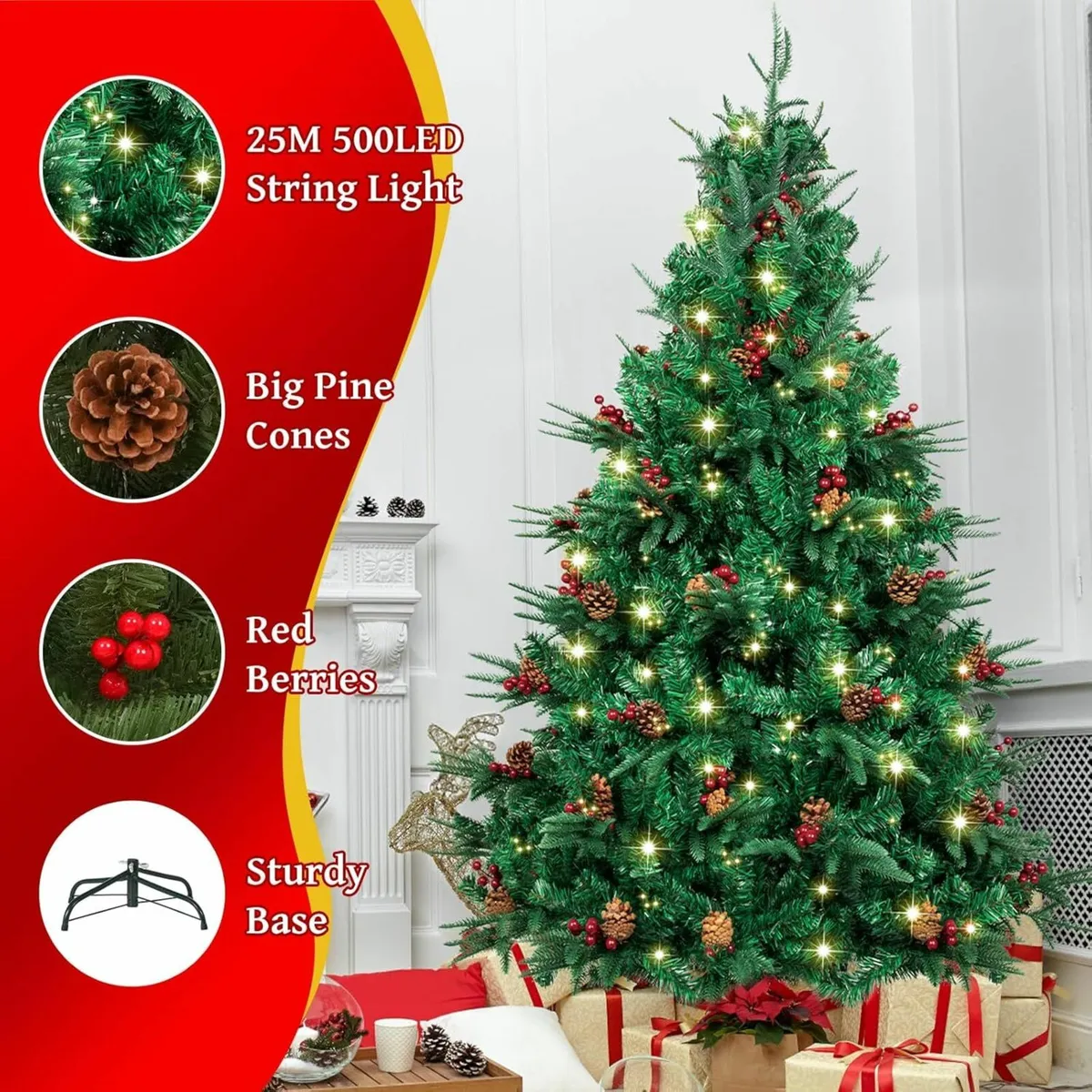 7ft Christmas Tree Lights 210CM PE PVC Decor - Image 1
