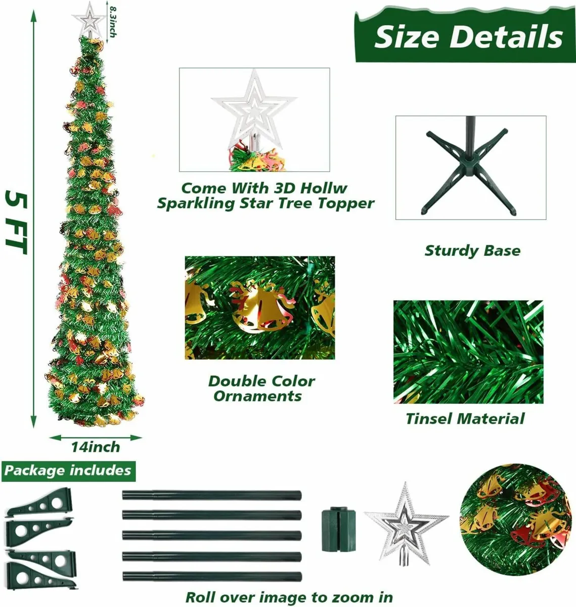 1.5M/5FT Folding Christmas Tree Decor(Green) - Image 3