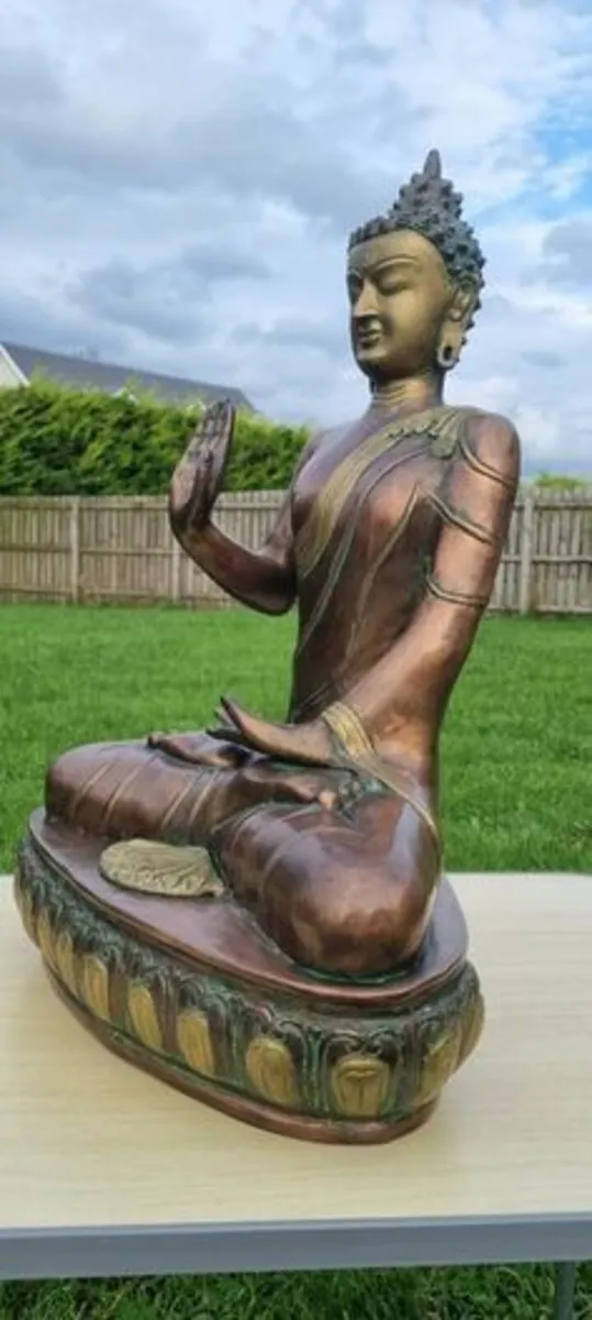 Old large brass and copper Buddha statue - Image 3