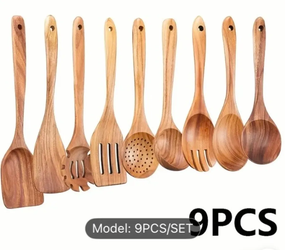9 set wooden kitchen utensils set free postage - Image 1