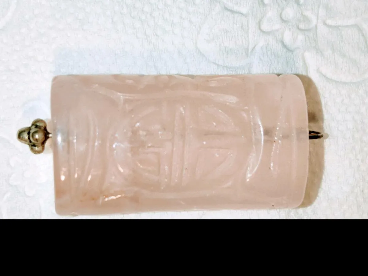 LARGE PINK QUARTZ, Hand Carved Oval Unisex Pendant - Image 3