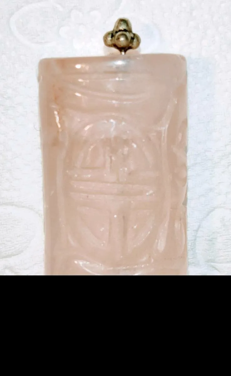 LARGE PINK QUARTZ, Hand Carved Oval Unisex Pendant - Image 4
