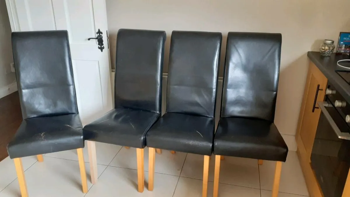 4 Black leather chairs - Image 2