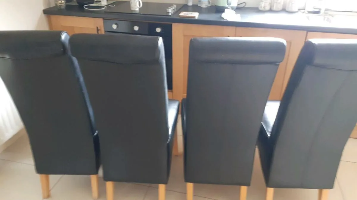 4 Black leather chairs - Image 4