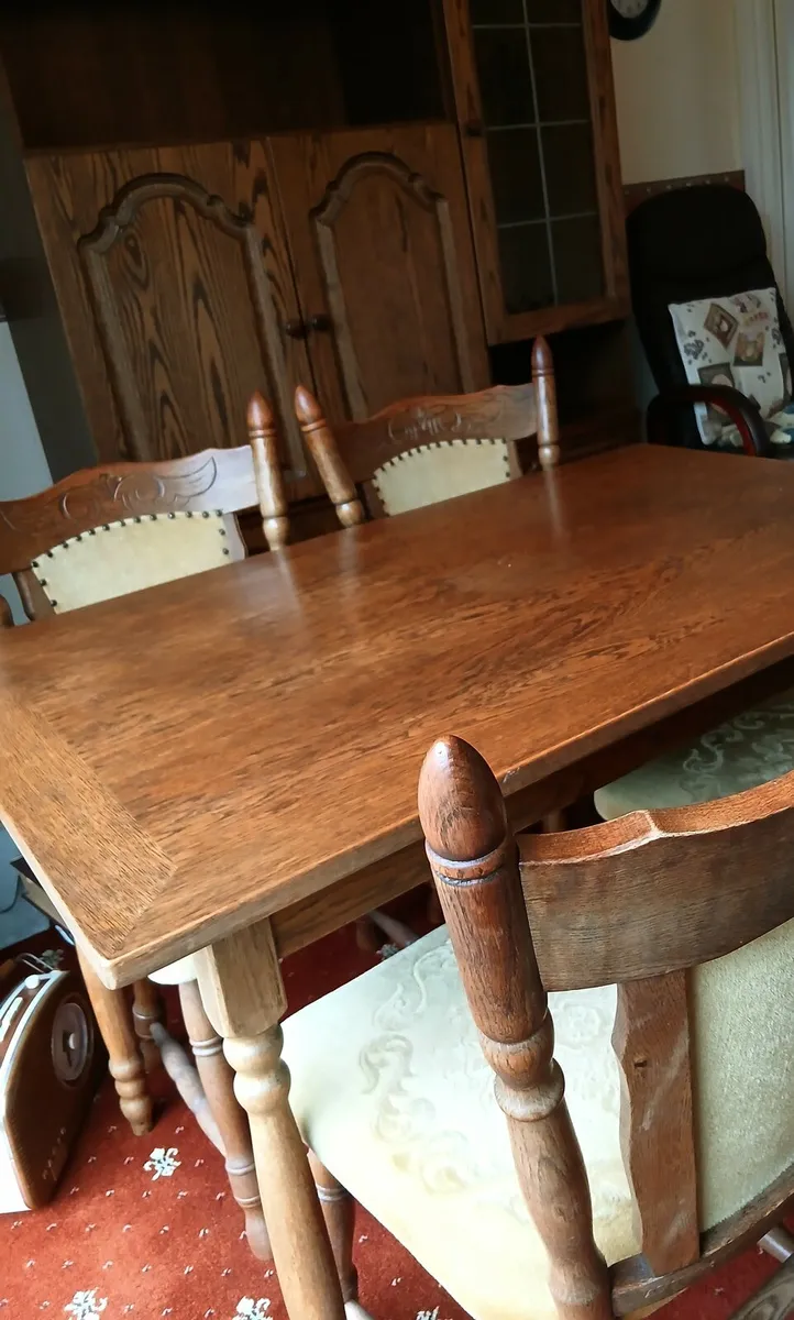 DUTCH SOLID OAK VINTAGE CABINET & DINING TABLE 4 - Image 4