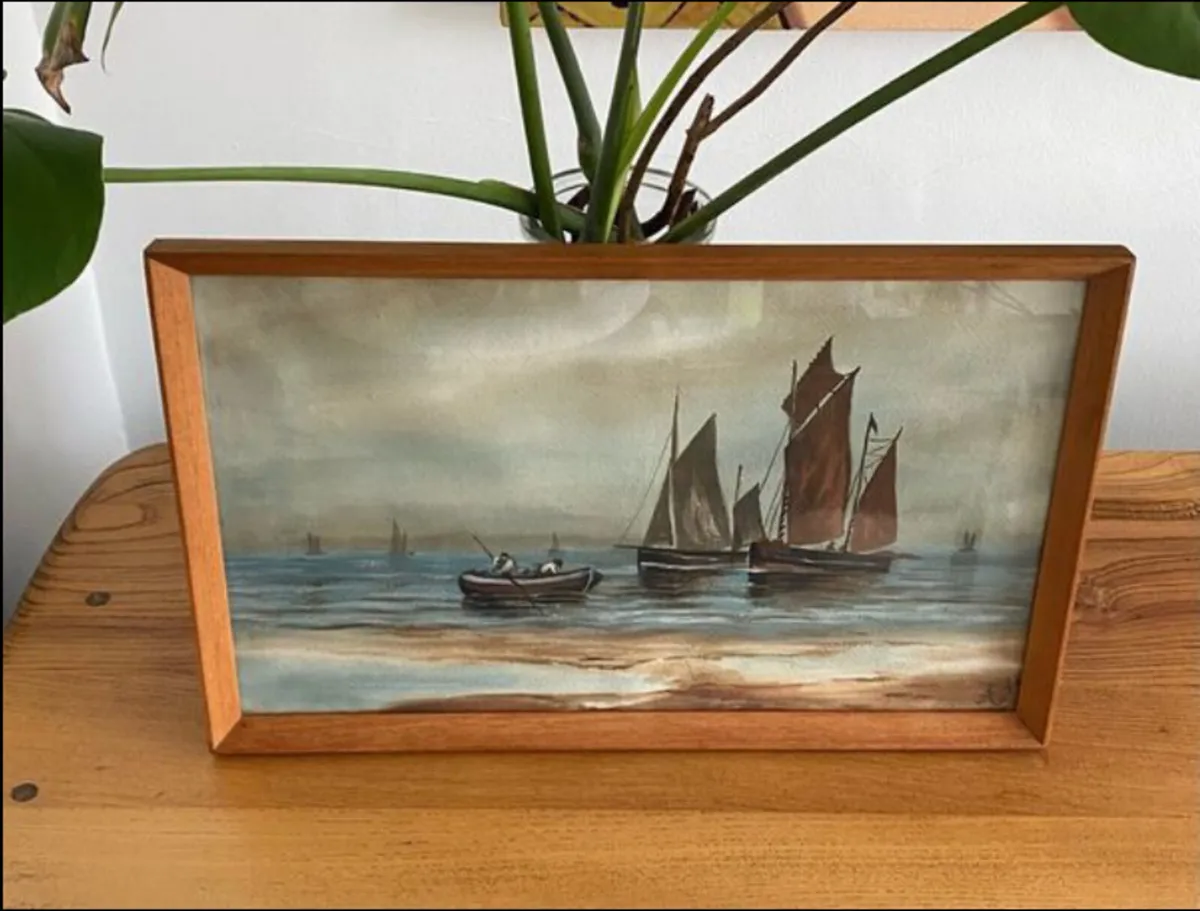 Mid Century Teak Framed Paintings - Image 1