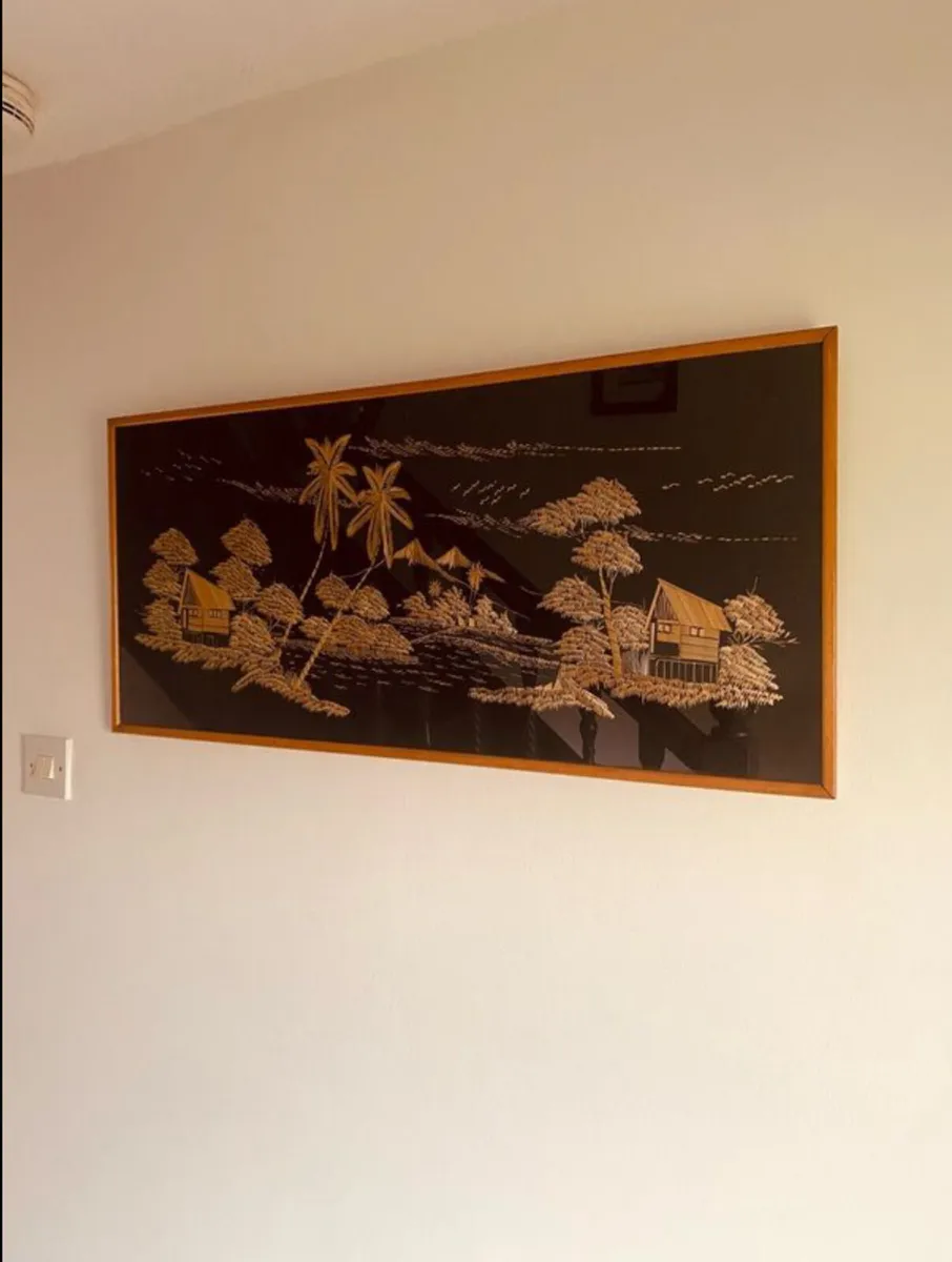 Teak Framed Mid Century Asian Folk  Art - Image 4