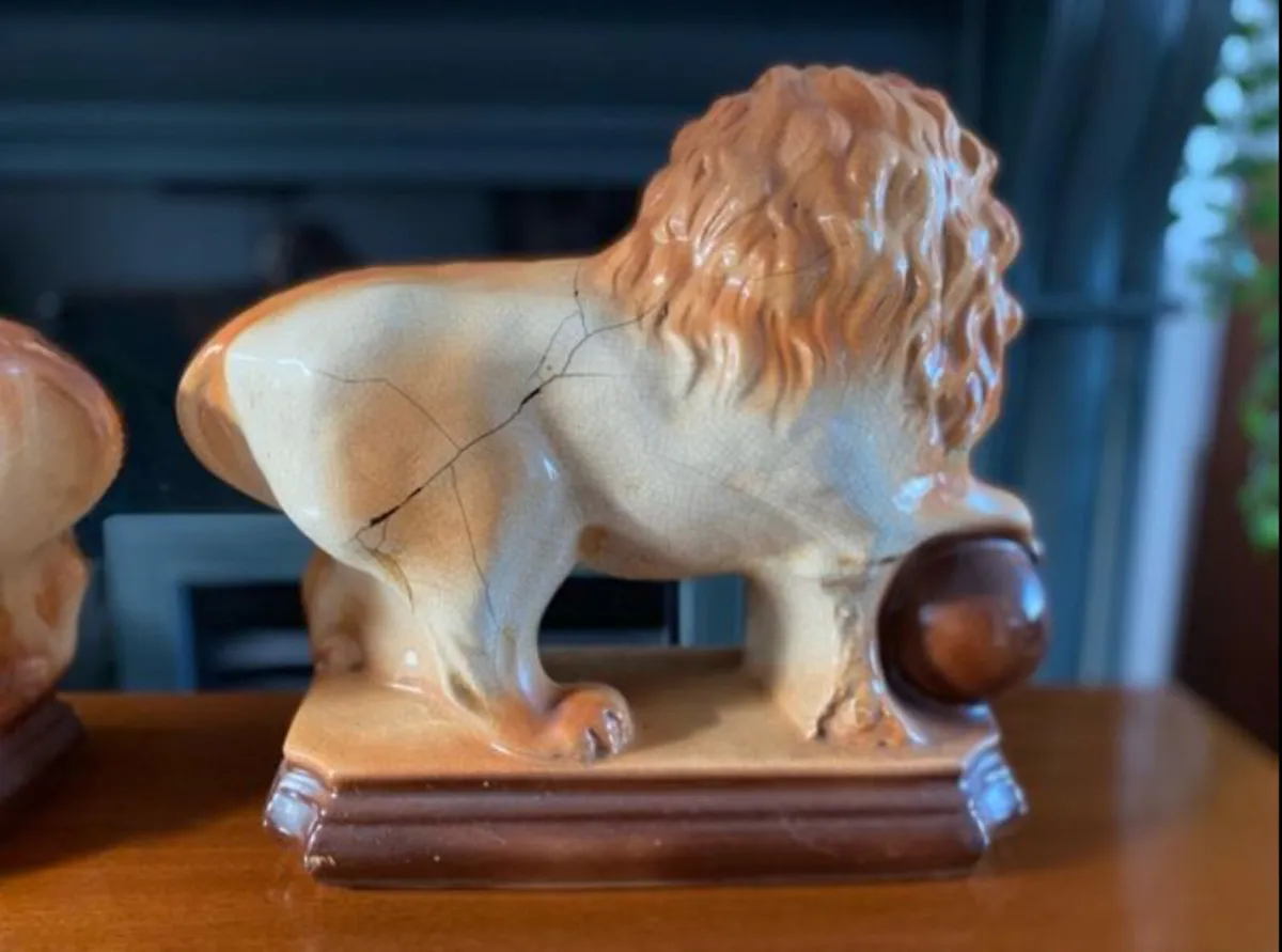 Antique Pottery Lions - Image 4