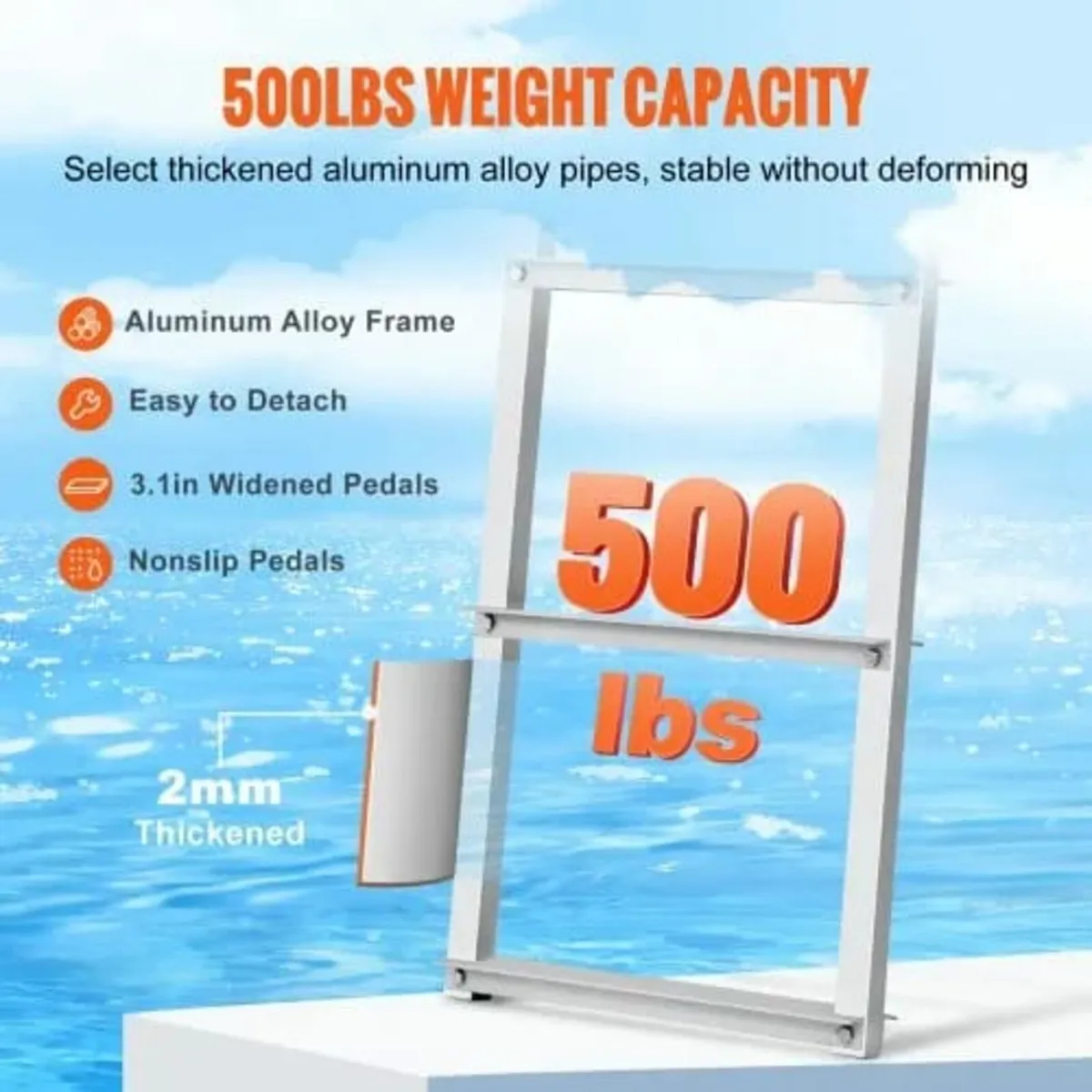 Dock Ladder, Removable 3 Steps, 500 lbs Load Capac - Image 2