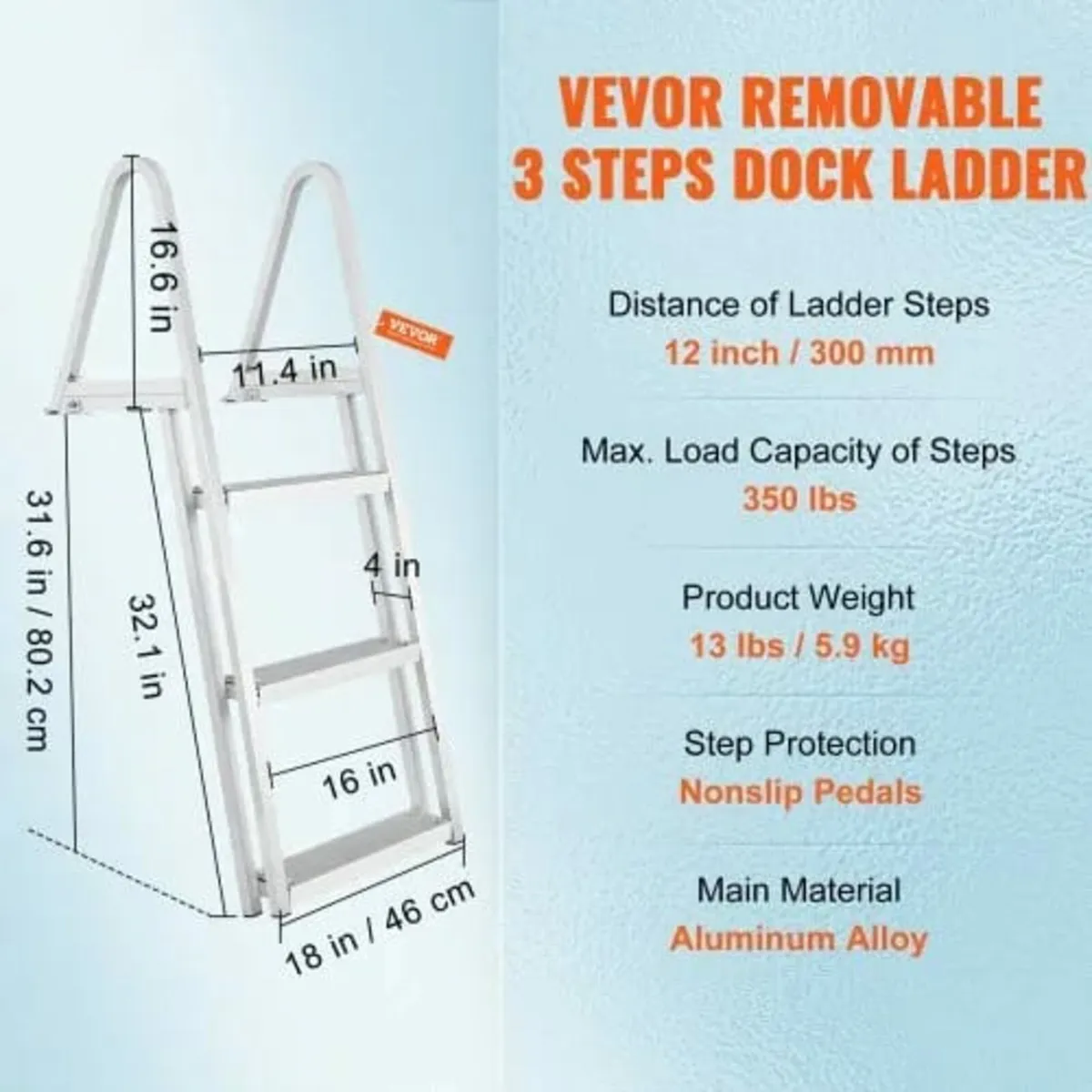 Ladder, Removable 3 Steps, 350 lbs Load Capacity, - Image 3