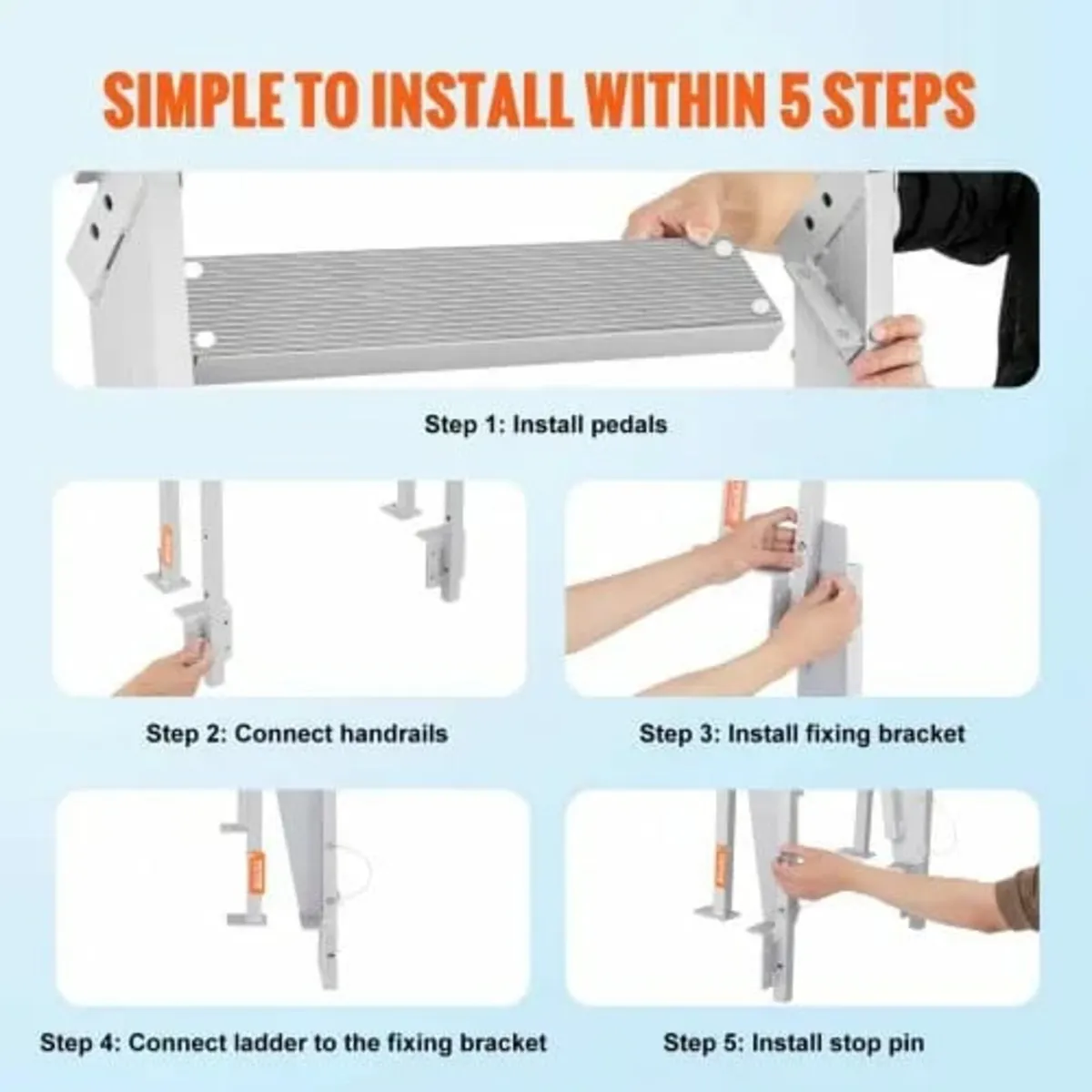Ladder Flip Up 4 Steps, 159 kg Load Capacity, Alum - Image 4