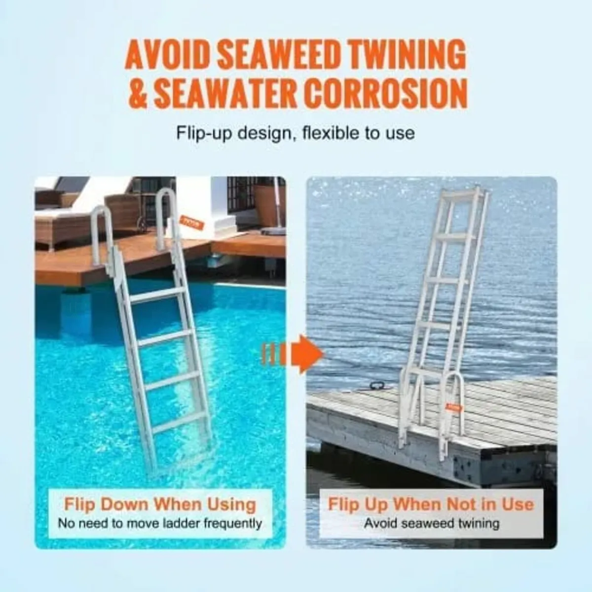 Ladder Flip Up 5 Steps, 350lbs Load Capacity, Alum - Image 4