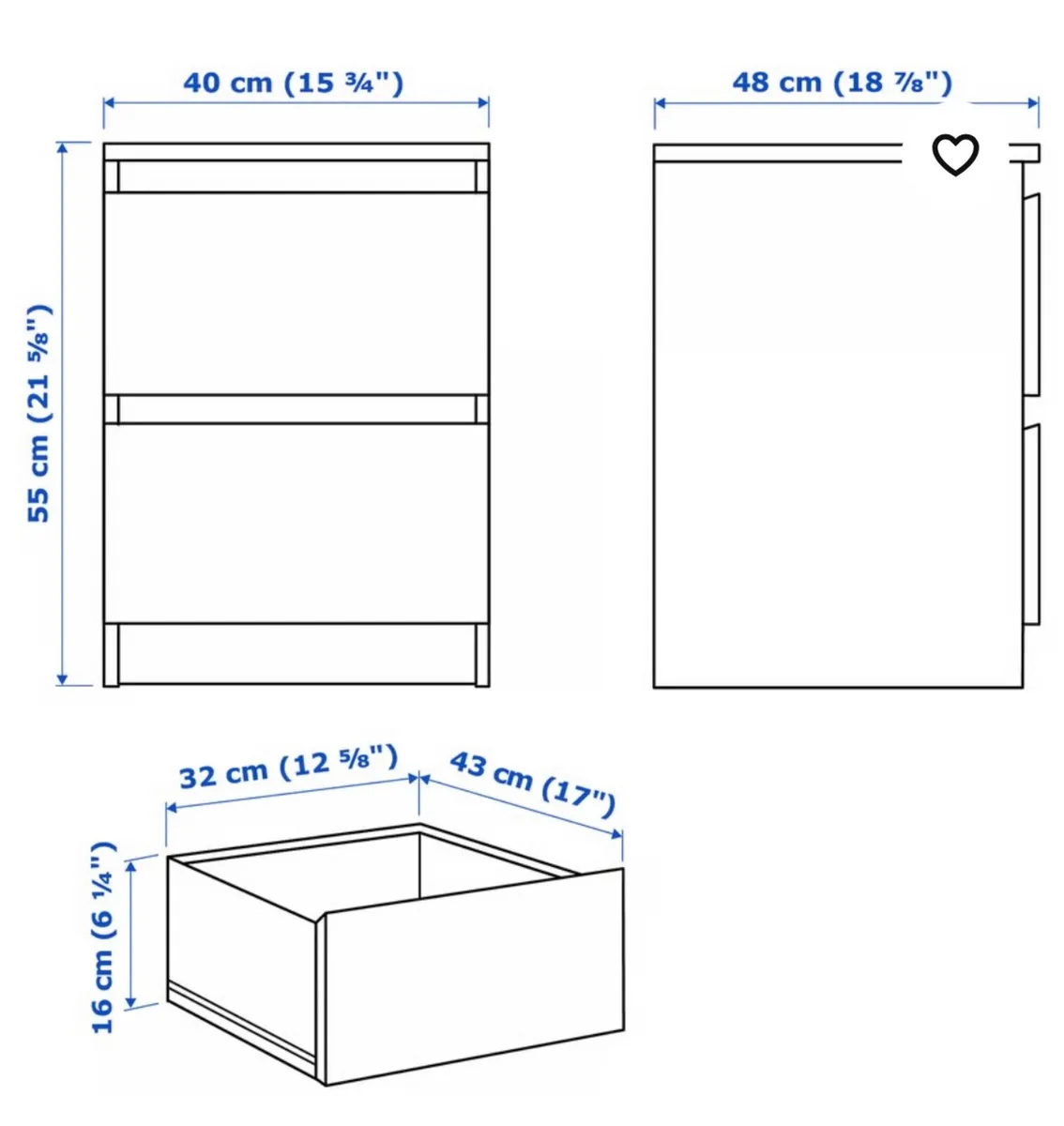 IKEA malm bedside drawers - Image 3